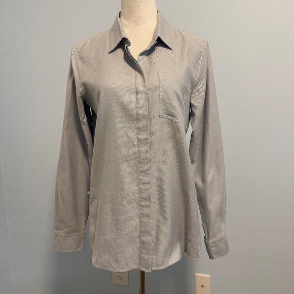 Theory Women’s Long Sleeve Cotton Grey‎ Blouse Size L - Picture 1 of 9